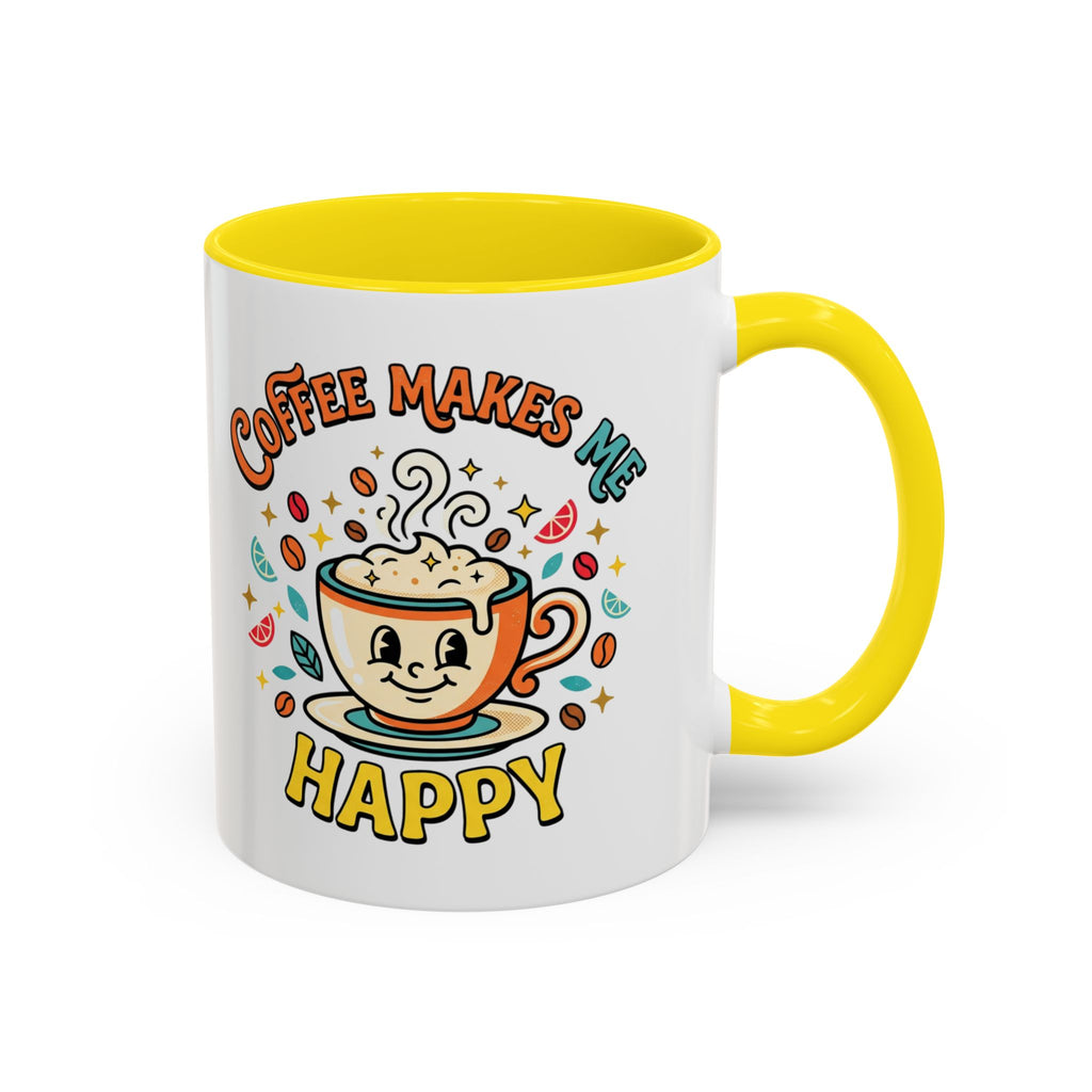 Coffee Mug — "Coffee Makes Me Happy" Cute Retro Accent Mug (11/15oz)