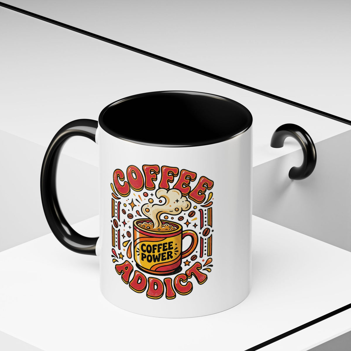Coffee Addict Accent Mug — "Coffee Power" Retro Coffee Lover Gift (11oz/15oz)