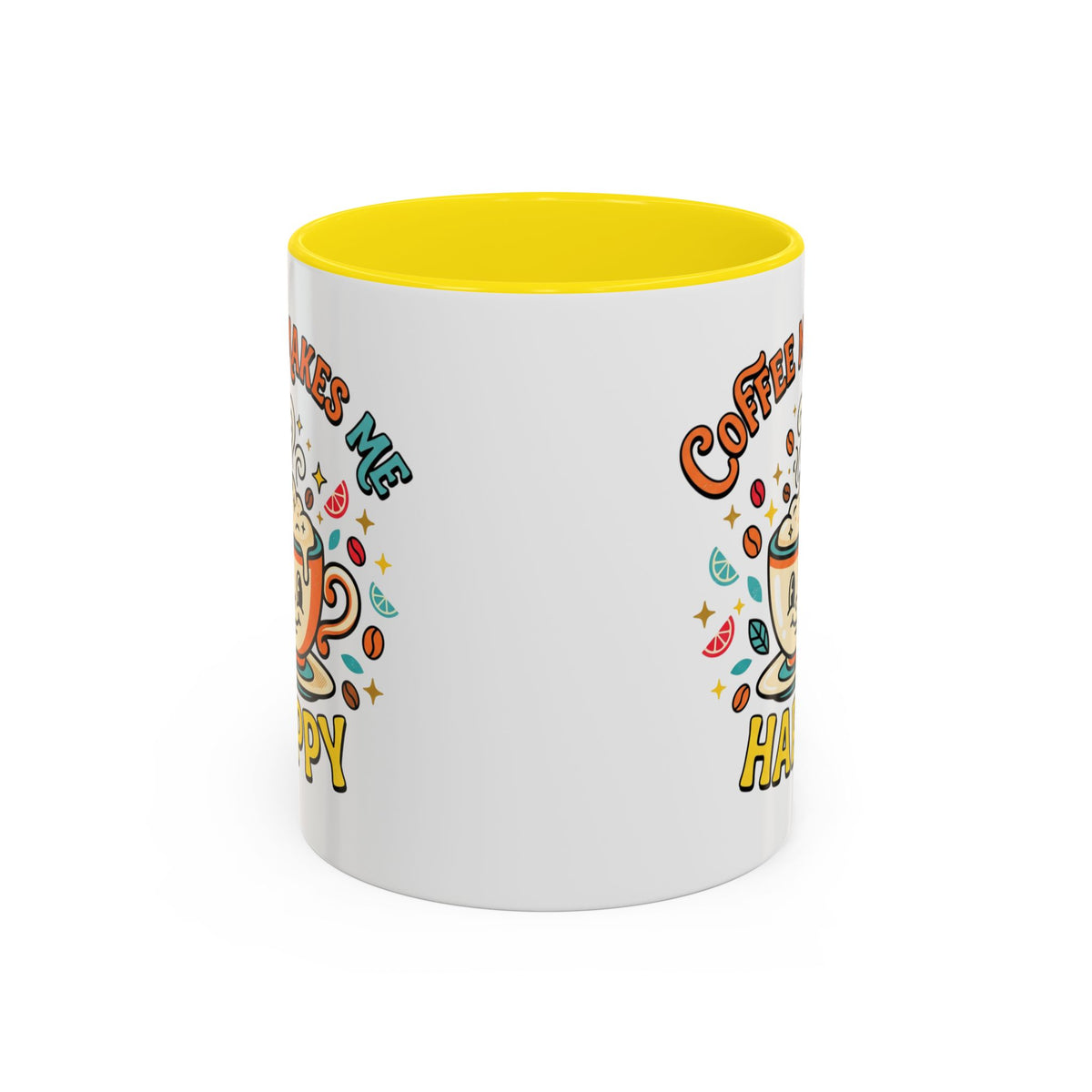 Coffee Mug — "Coffee Makes Me Happy" Cute Retro Accent Mug (11/15oz)