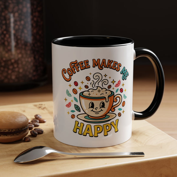 Coffee Mug — "Coffee Makes Me Happy" Cute Retro Accent Mug (11/15oz)