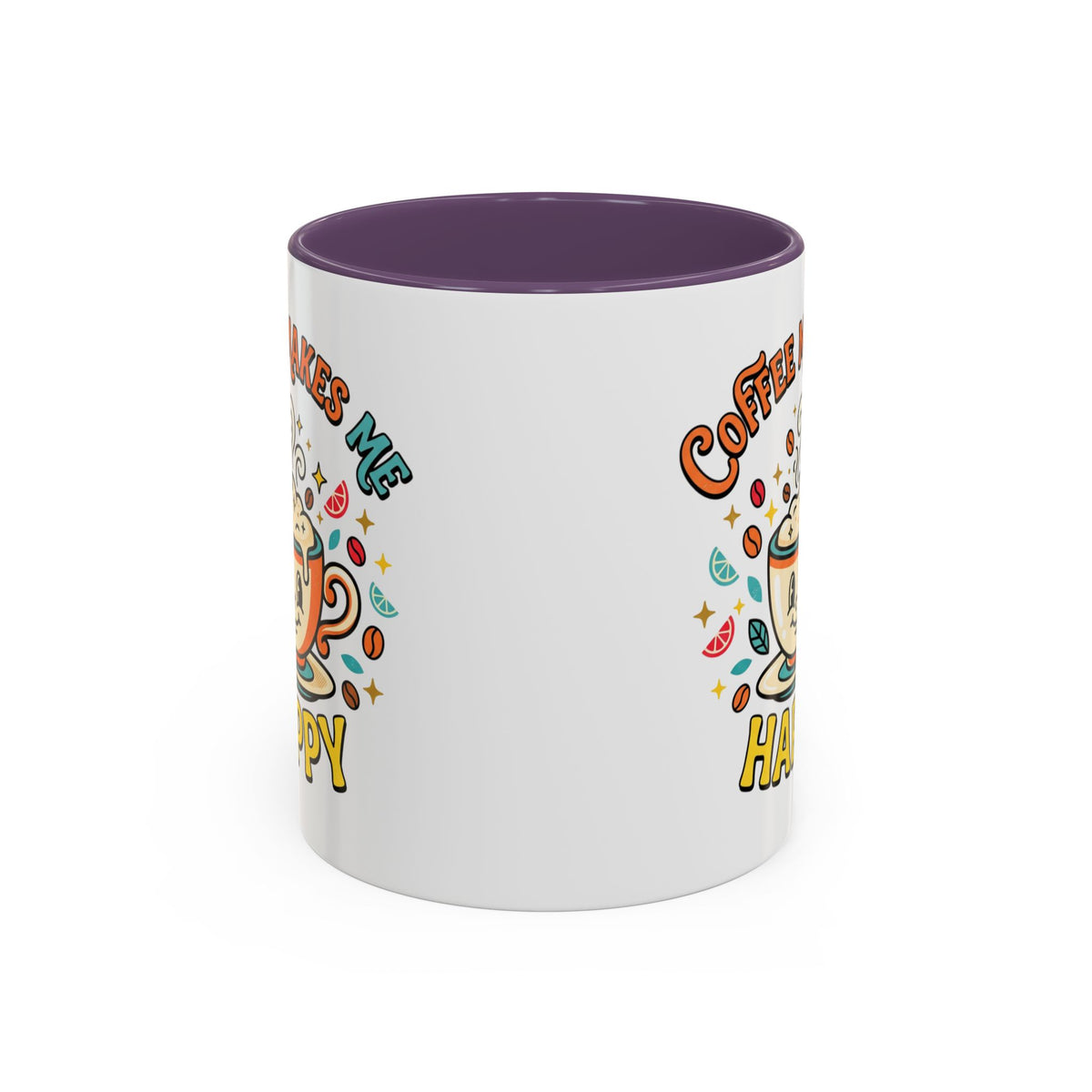 Coffee Mug — "Coffee Makes Me Happy" Cute Retro Accent Mug (11/15oz)