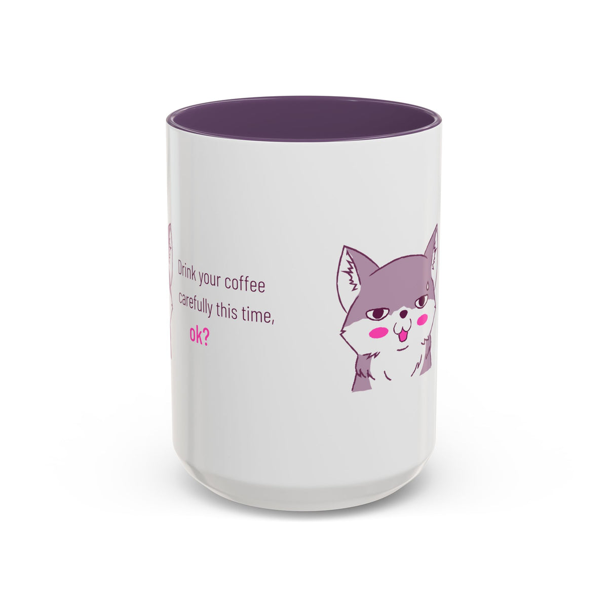 Accent Coffee Mug — Cute Shy Fox Design "Drink your coffee carefully this time, ok?"