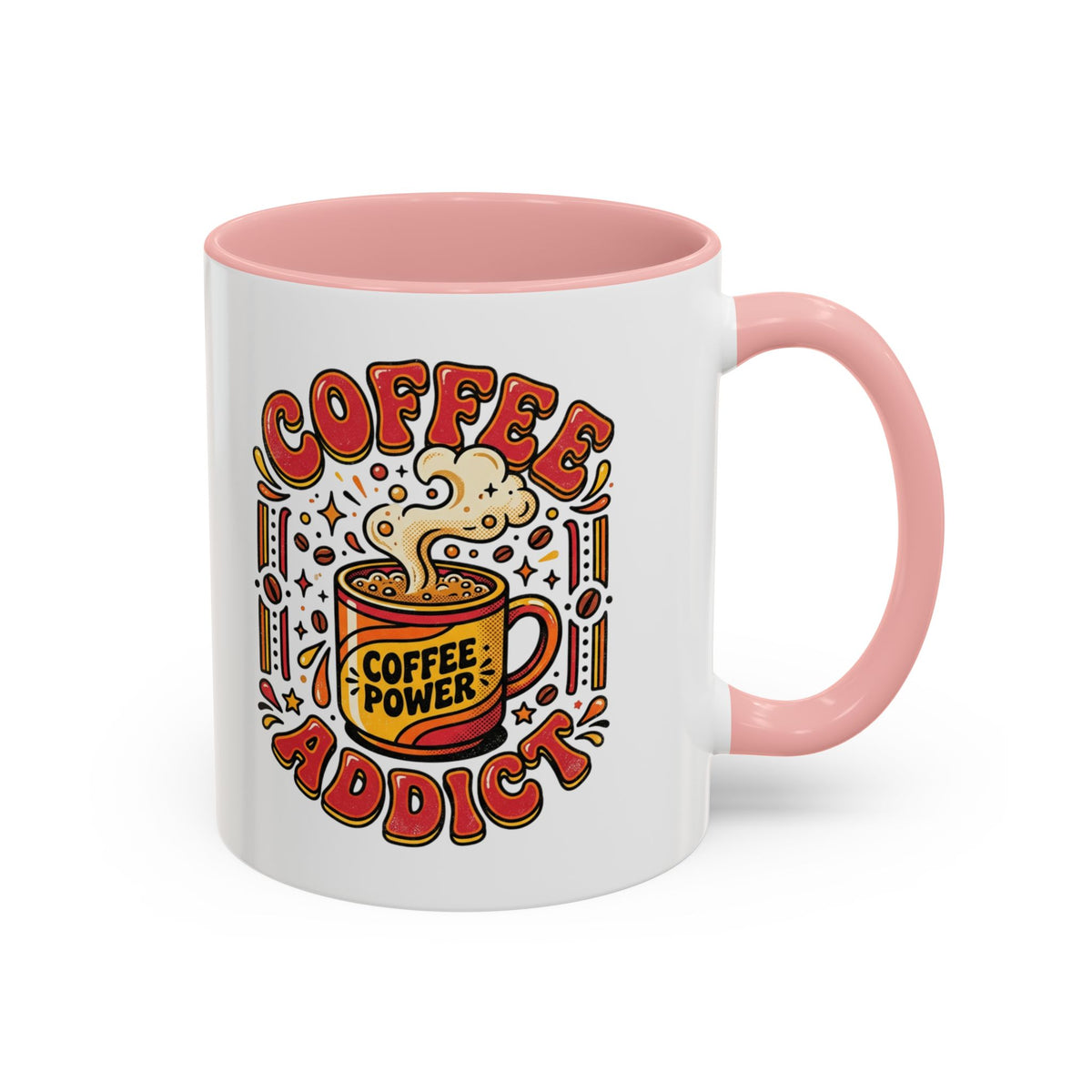 Coffee Addict Accent Mug — "Coffee Power" Retro Coffee Lover Gift (11oz/15oz)