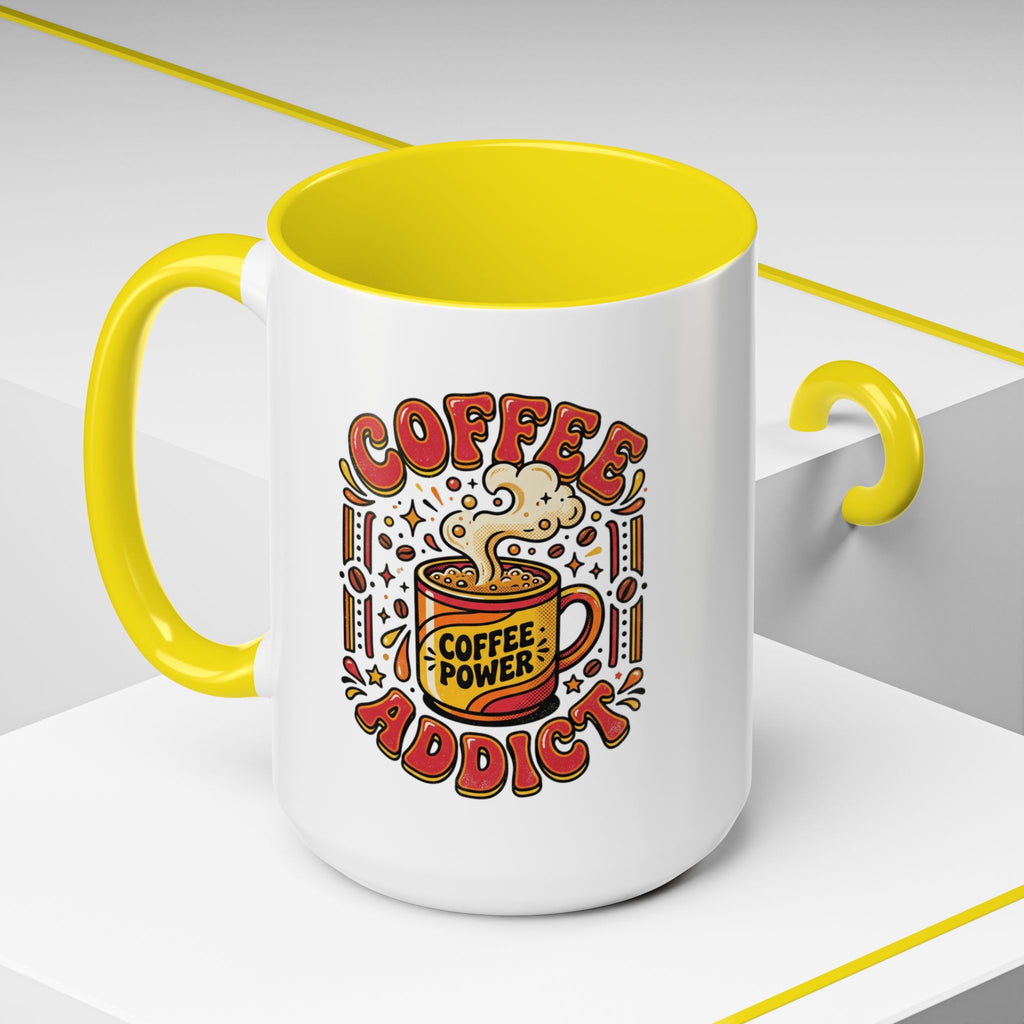 Coffee Addict Accent Mug — "Coffee Power" Retro Coffee Lover Gift (11oz/15oz)
