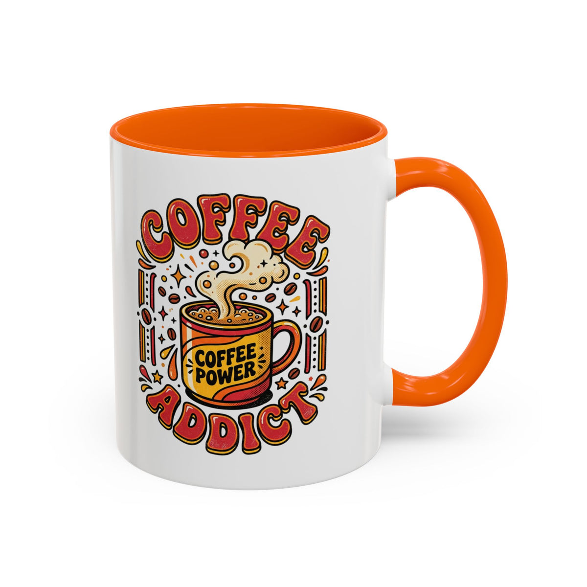 Coffee Addict Accent Mug — "Coffee Power" Retro Coffee Lover Gift (11oz/15oz)