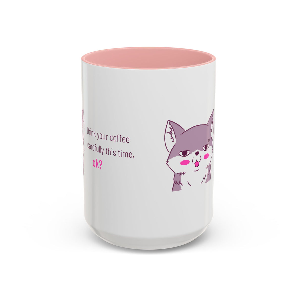 Accent Coffee Mug — Cute Shy Fox Design "Drink your coffee carefully this time, ok?"