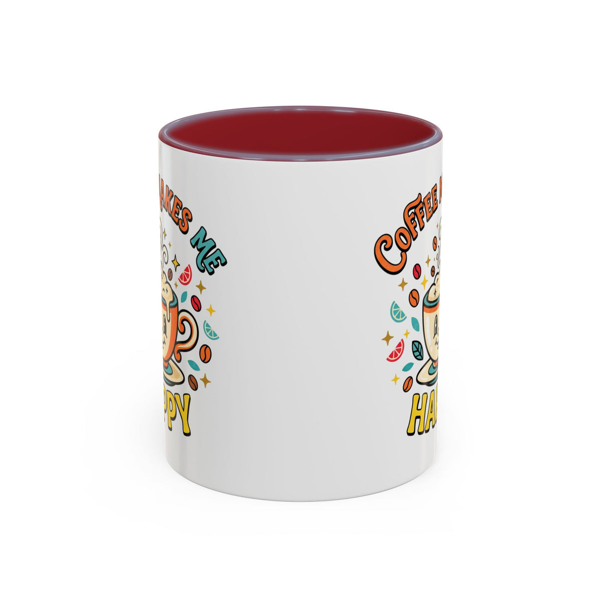 Coffee Mug — "Coffee Makes Me Happy" Cute Retro Accent Mug (11/15oz)