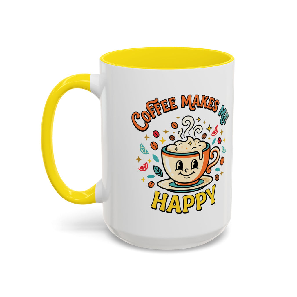 Coffee Mug — "Coffee Makes Me Happy" Cute Retro Accent Mug (11/15oz)