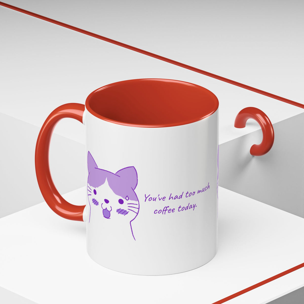 Cute Purple Cat “You’ve Had Too Much Coffee Today” Accent Coffee Mug