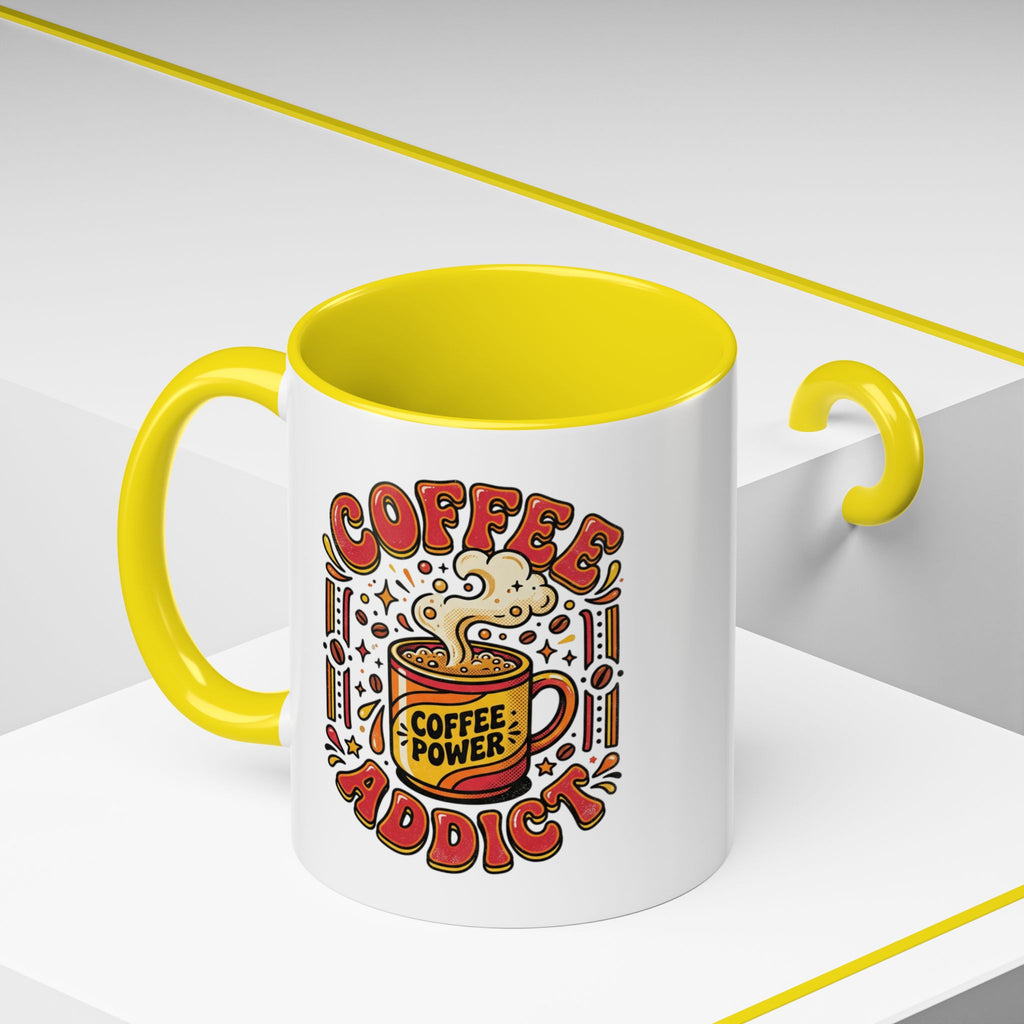 Coffee Addict Accent Mug — "Coffee Power" Retro Coffee Lover Gift (11oz/15oz)