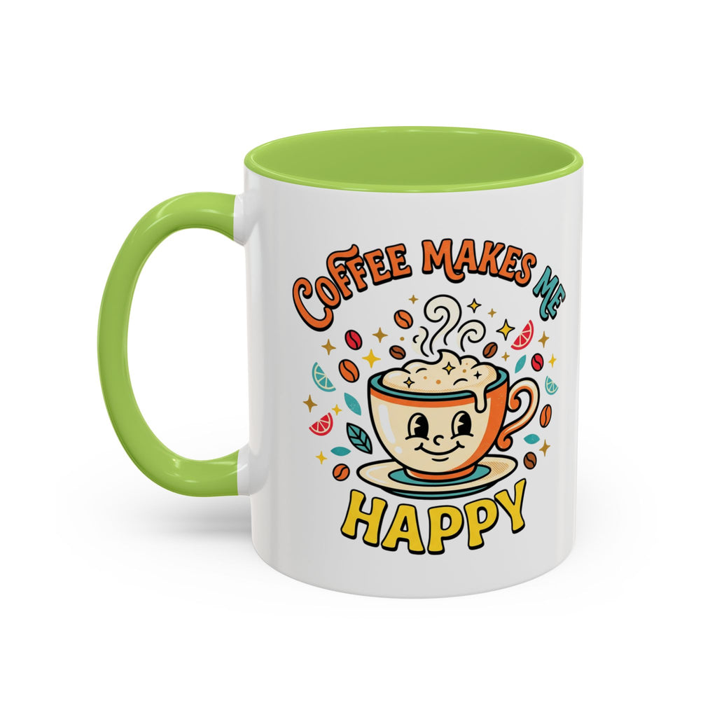 Coffee Mug — "Coffee Makes Me Happy" Cute Retro Accent Mug (11/15oz)