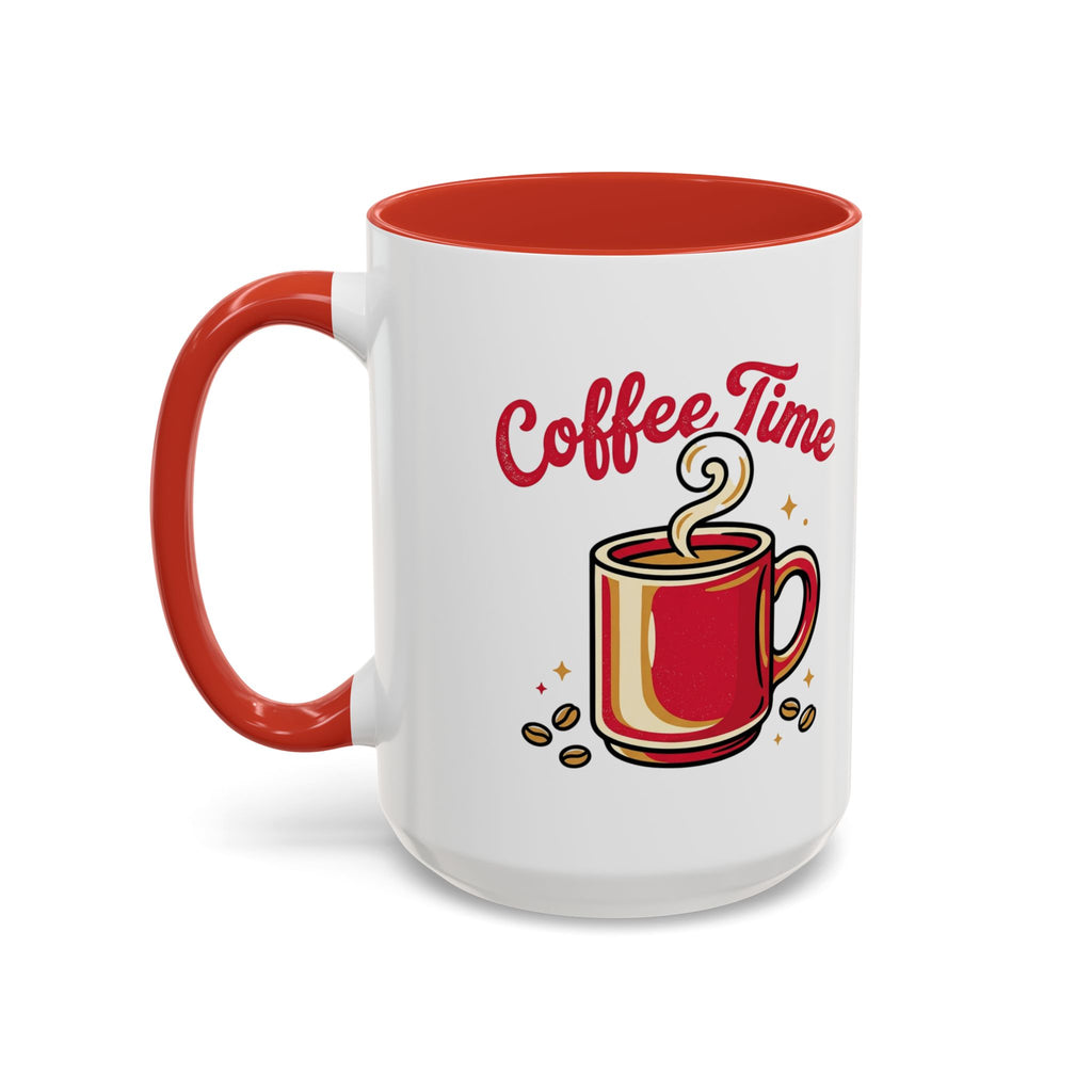 Coffee Mug - "Coffee Time" Red Accent Ceramic Mug (11/15oz)