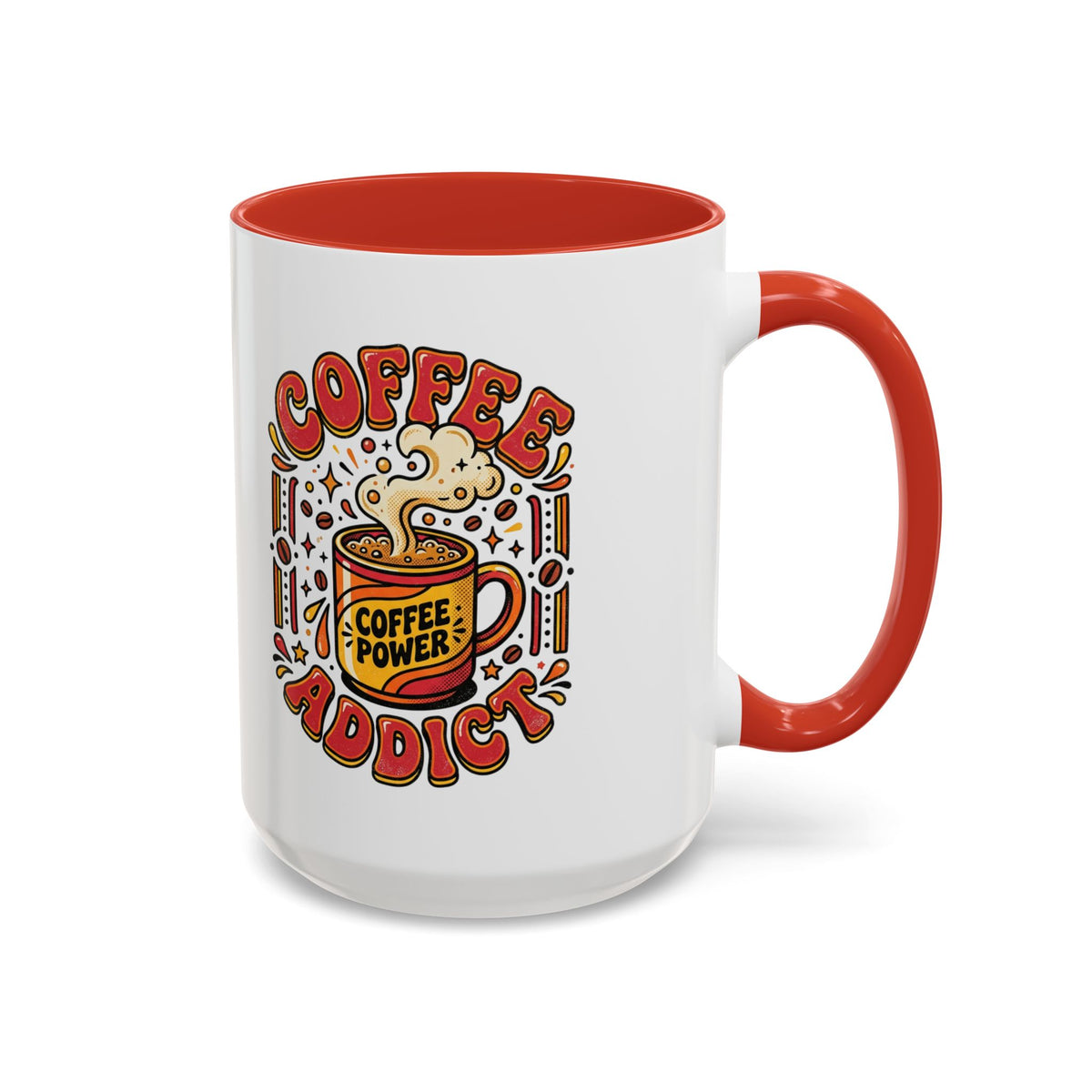 Coffee Addict Accent Mug — "Coffee Power" Retro Coffee Lover Gift (11oz/15oz)
