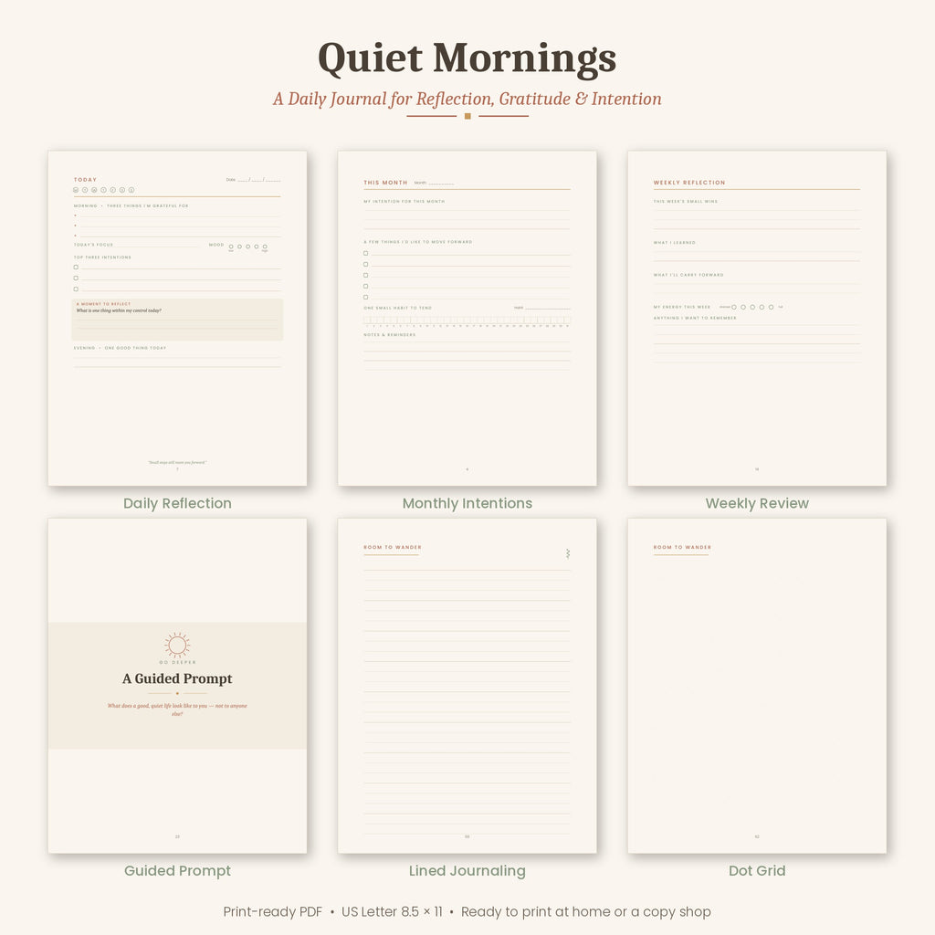 Quiet Mornings A Daily Journal for Reflection, Gratitude & Intention J O U R N A L