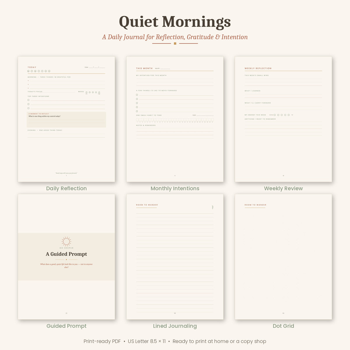 Quiet Mornings A Daily Journal for Reflection, Gratitude & Intention J O U R N A L