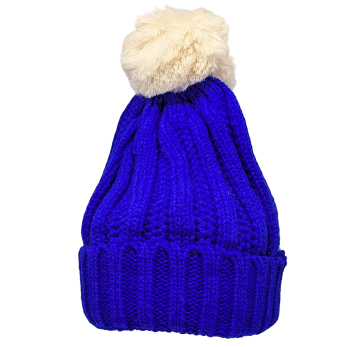 Knit Hat With Three Interchangeable Poms - Blue