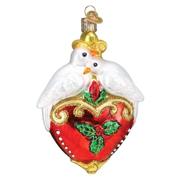 Two Turtle Doves Glass  Ornament