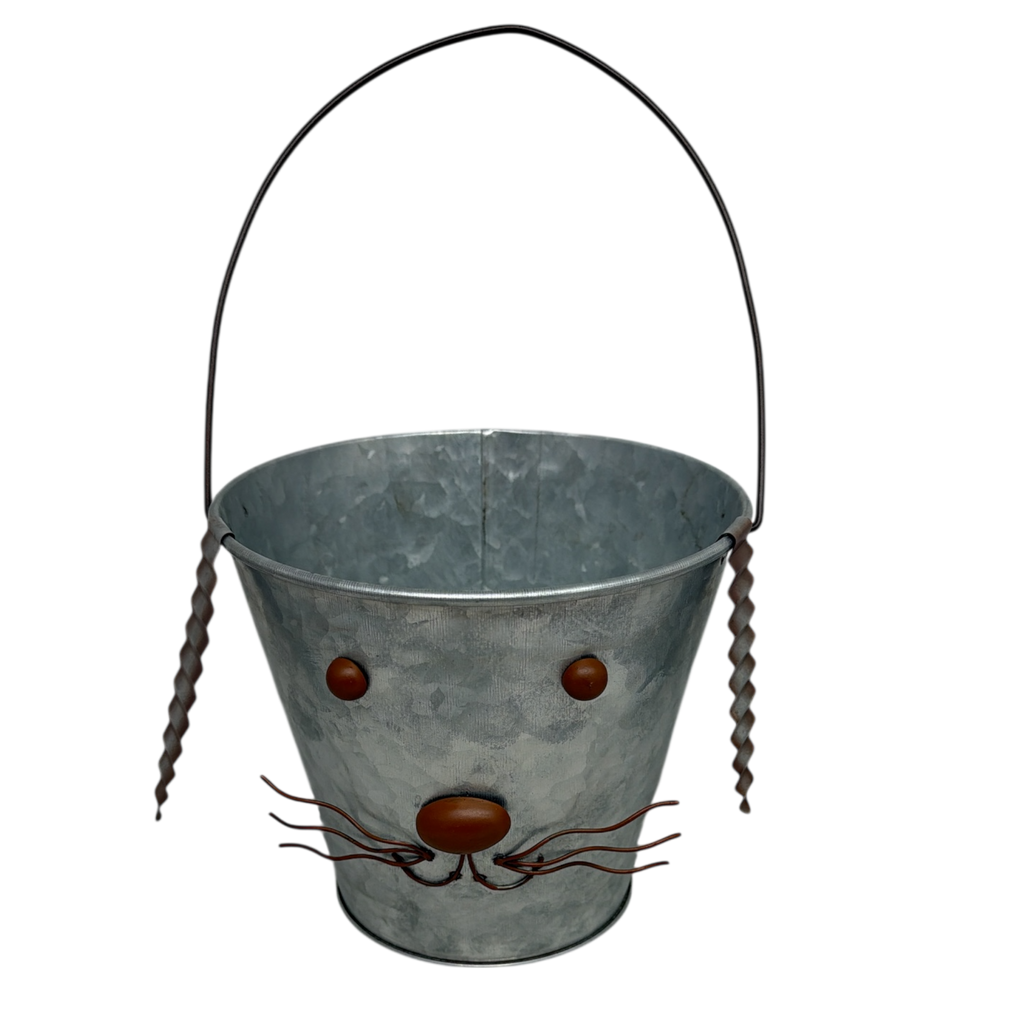 Galvanized Metal Bunny Design Bucket with Ears - Small