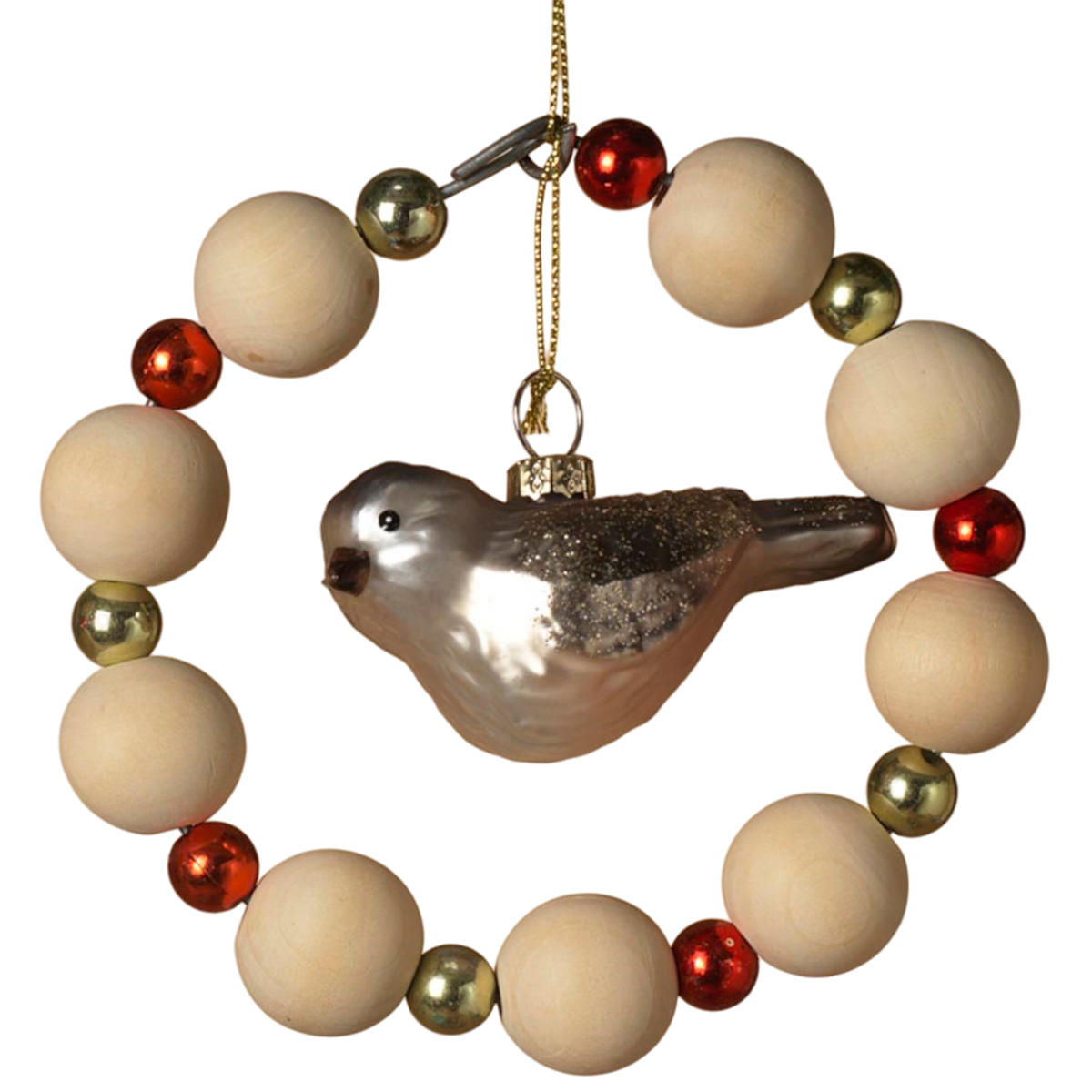 Beaded Chain Ornament with Chickadee
