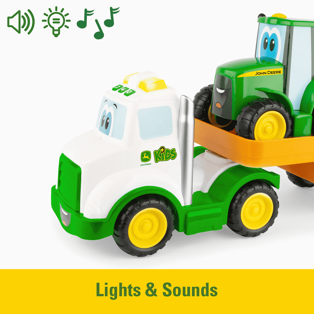 John Deere Lights and Sounds Farmin' Friends Toy Hauling Set with Truck and Backhoe Tractor