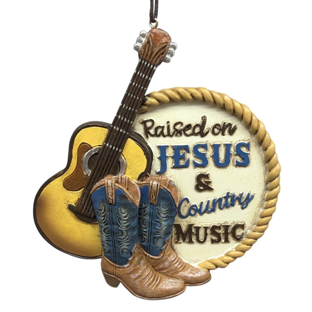 "Raised On Jesus and Country Music" Resin Ornament