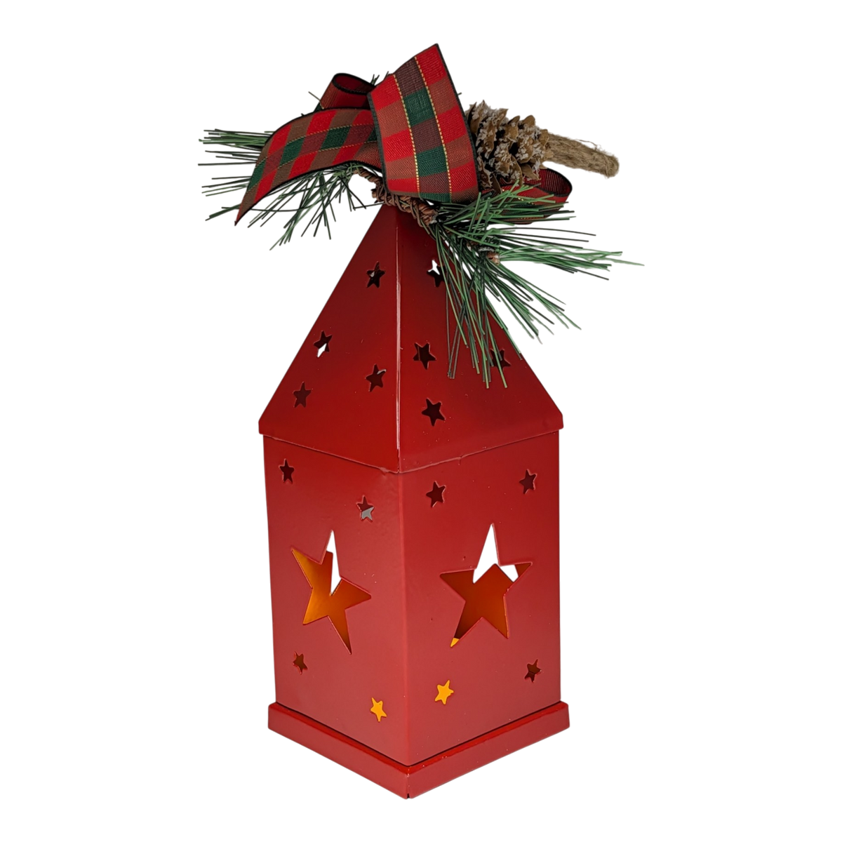 Punched-Tin Lighted Lantern - Red