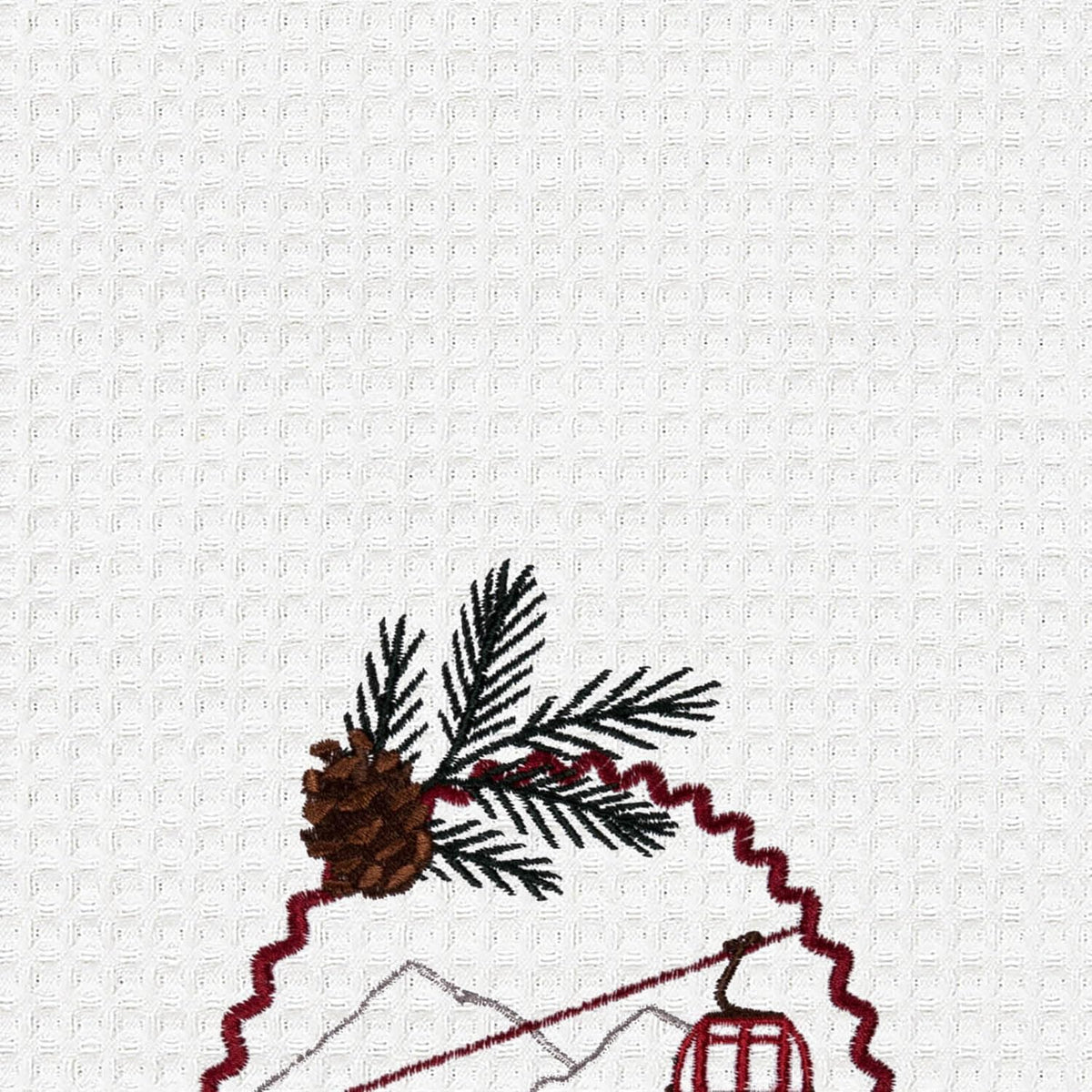 Ski Slope Winter Theme  Embroidered Cotton Waffle Weave Towel